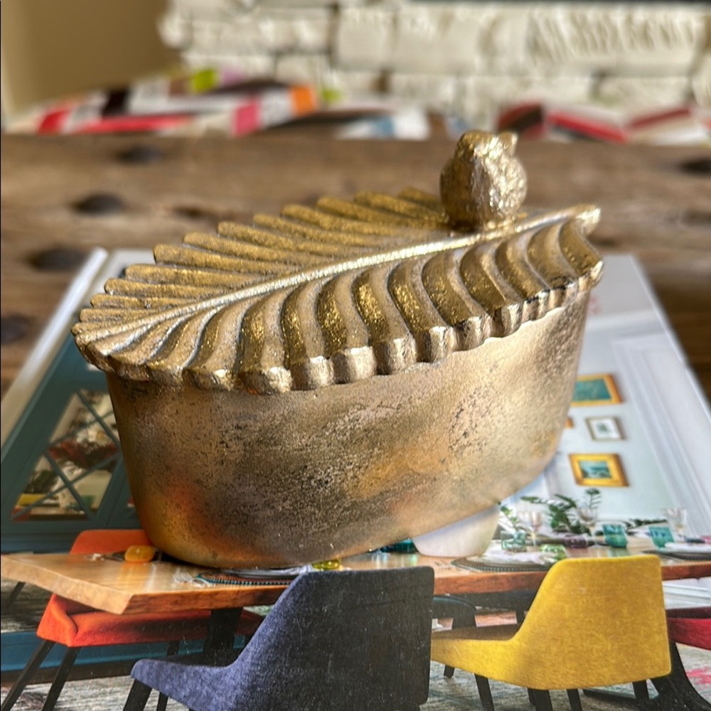Gold Leaf and bird Trinket Box